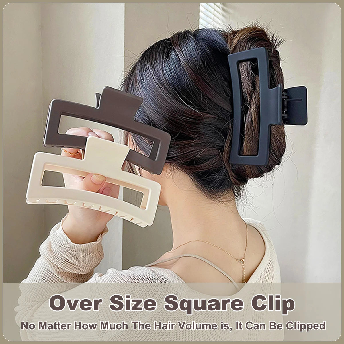 13CM Oversized Solid Square Shark Clip – Frosted Hair Accessories for Thick Hair