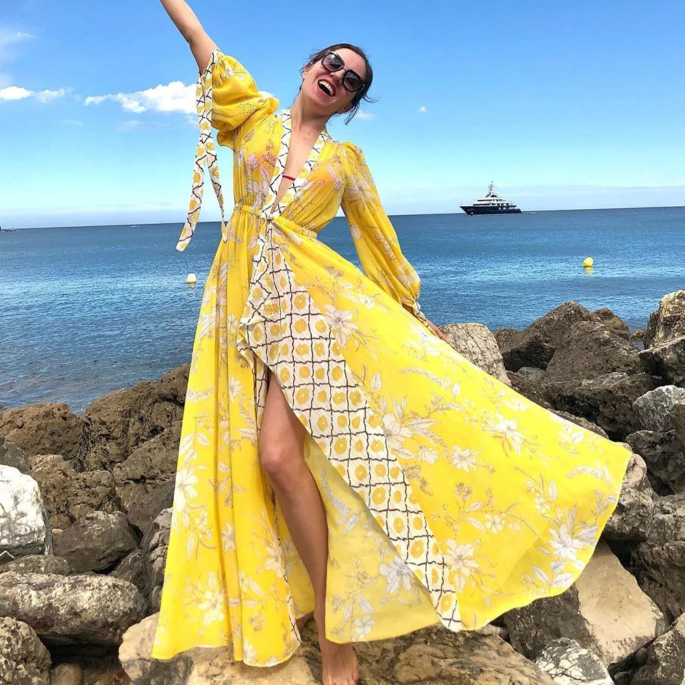 Blue Eyes Bikini Beach Cover-Up – Long Kaftan Sarong Tunic