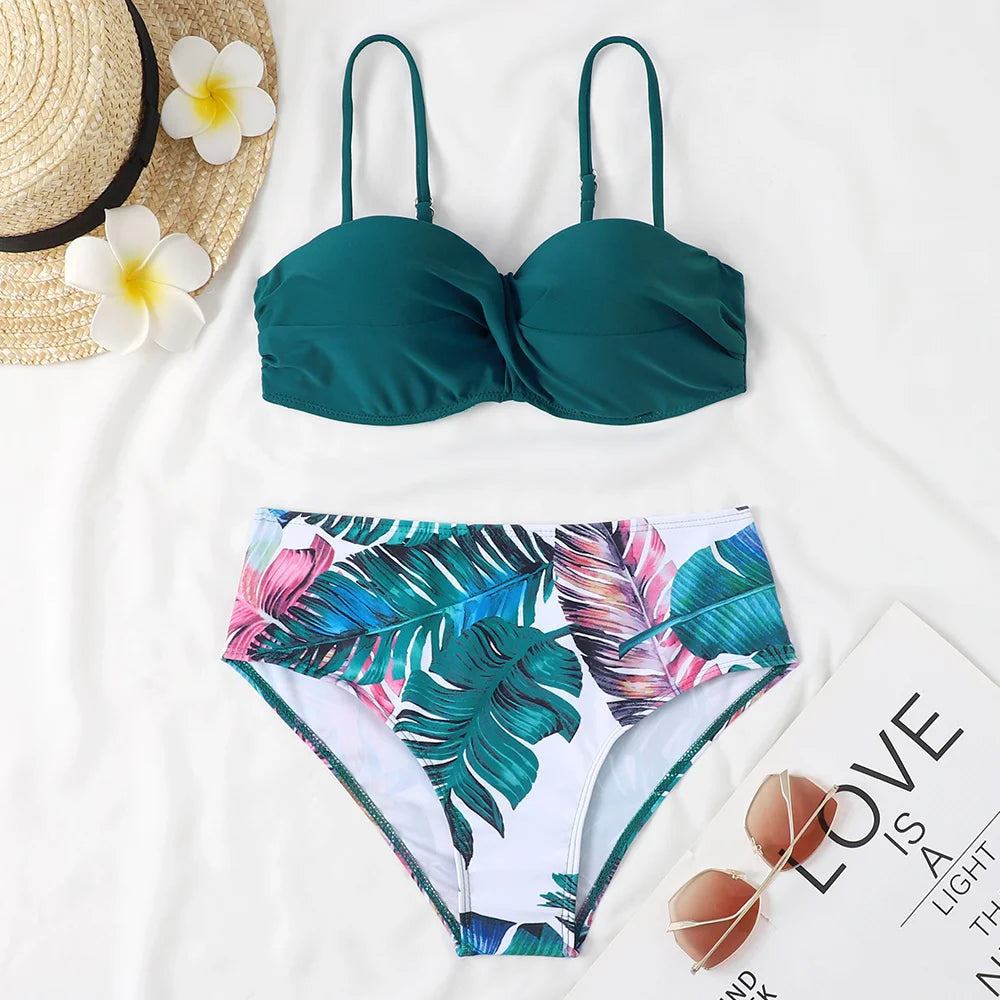 eopard Print Bikini Set – Floral Push-Up Low Waist Swimwear