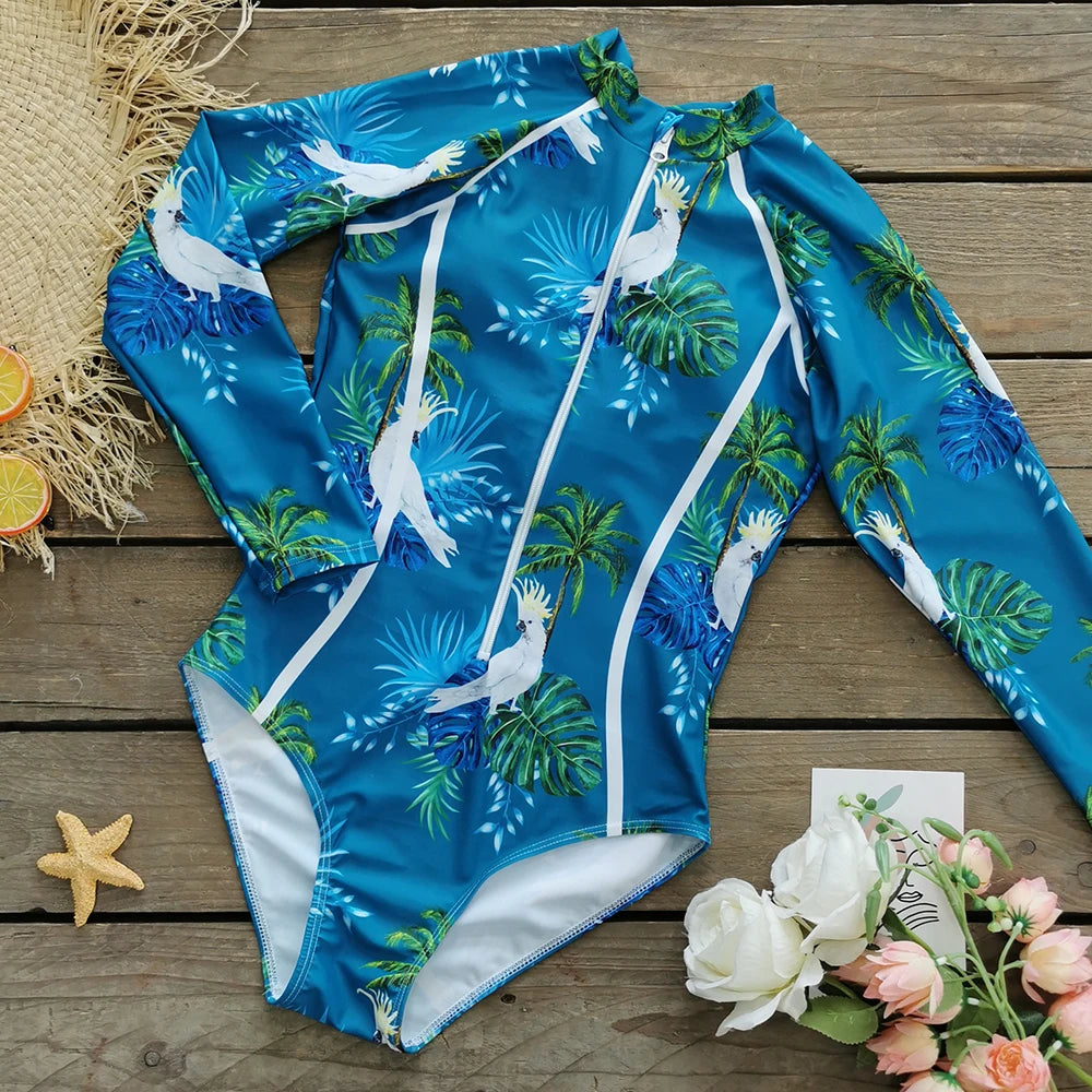 2025 Women’s Long Sleeve Surfing One-Piece Swimsuit
