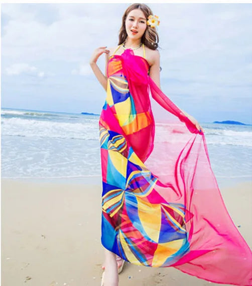 Summer Fashion Chiffon Beach Scarf – Large Sarong Wrap for Bikini Cover-Up