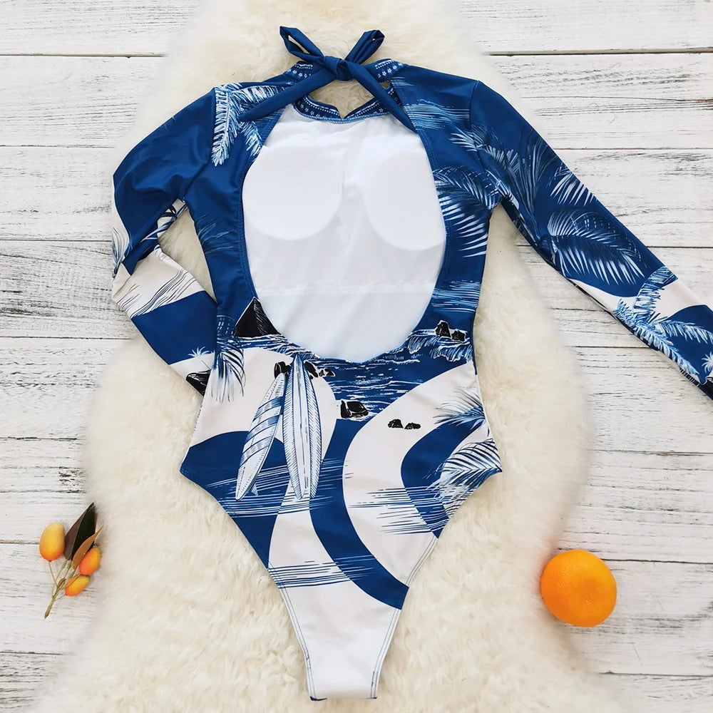2025 Women’s Long Sleeve Surfing One-Piece Swimsuit
