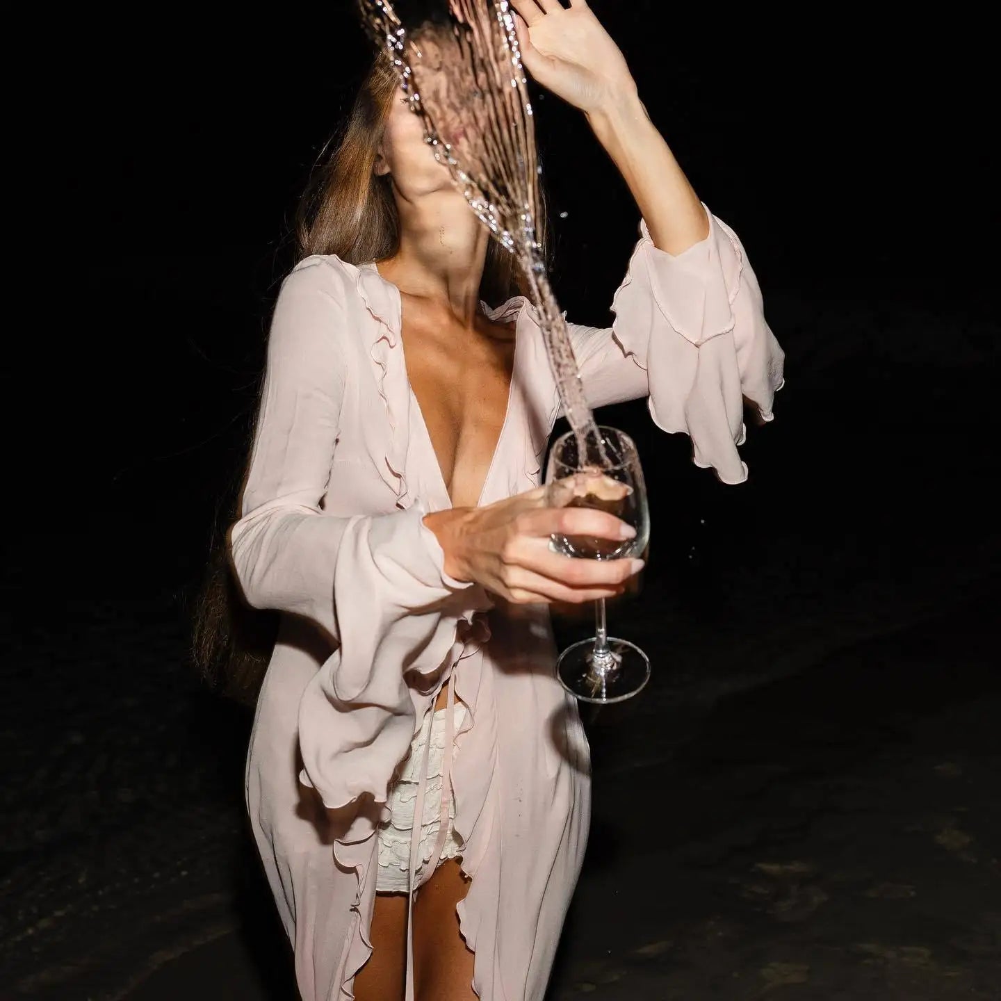 Sexy V-Neck Ruffled Chiffon Beach Cover-Up Dress