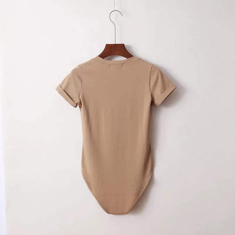 Summer New Bodysuits Solid Color Sexy V