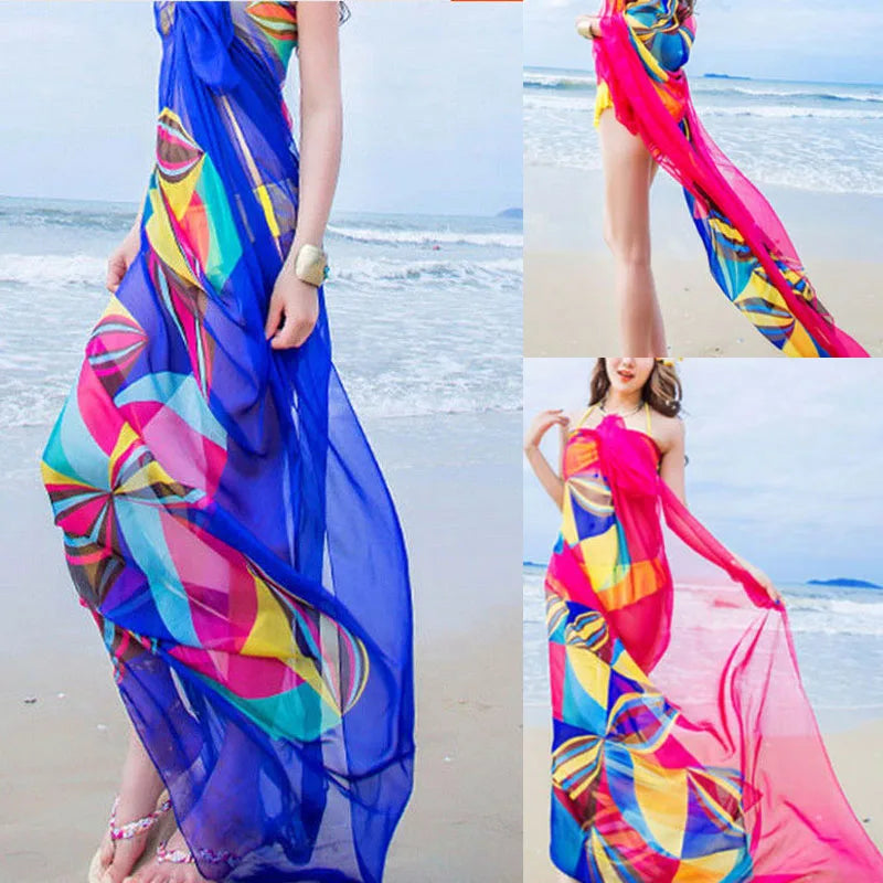 Summer Fashion Chiffon Beach Scarf – Large Sarong Wrap for Bikini Cover-Up