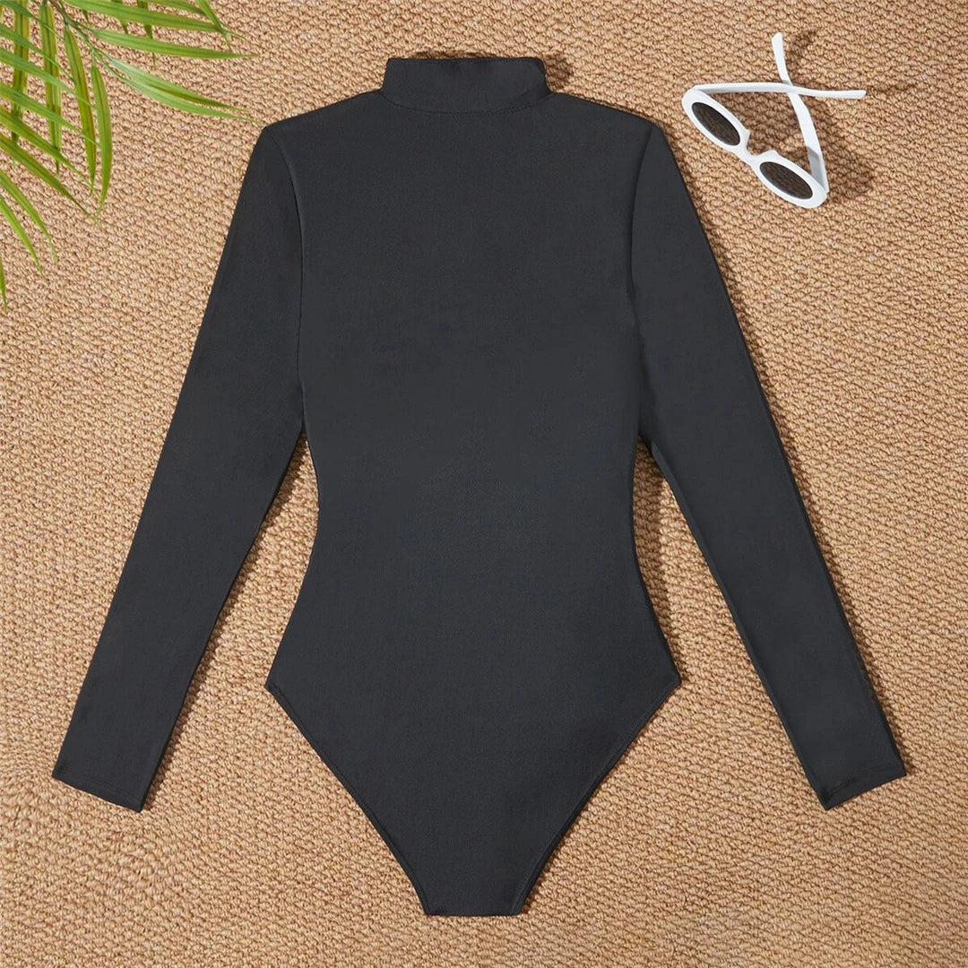 S-2XL Women’s Long Sleeve Zipper Surf Rash Guard One-Piece Swimsuit
