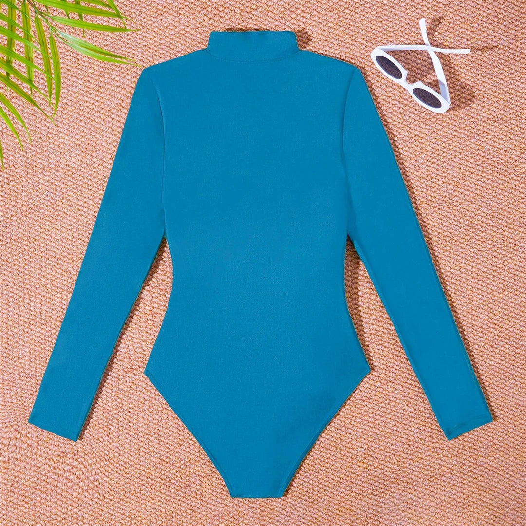 S-2XL Women’s Long Sleeve Zipper Surf Rash Guard One-Piece Swimsuit