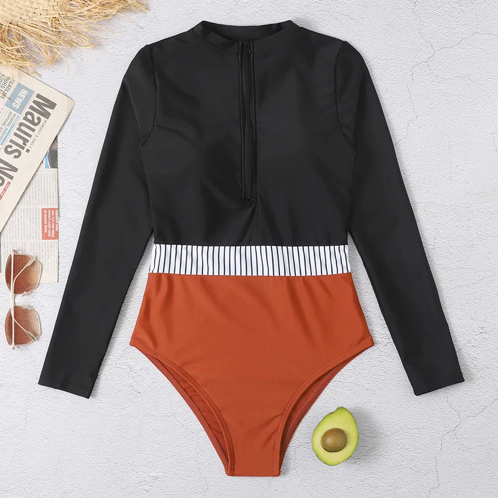 2025 Women’s Long Sleeve Surfing One-Piece Swimsuit