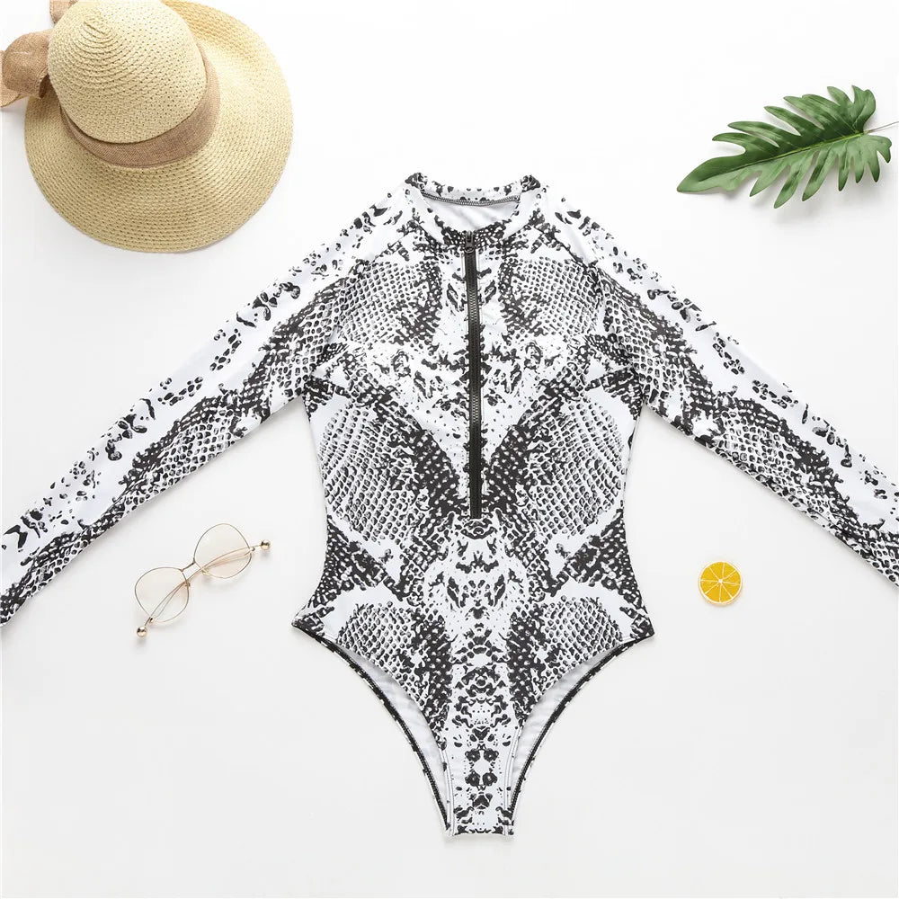 2025 Women’s Long Sleeve Surfing One-Piece Swimsuit