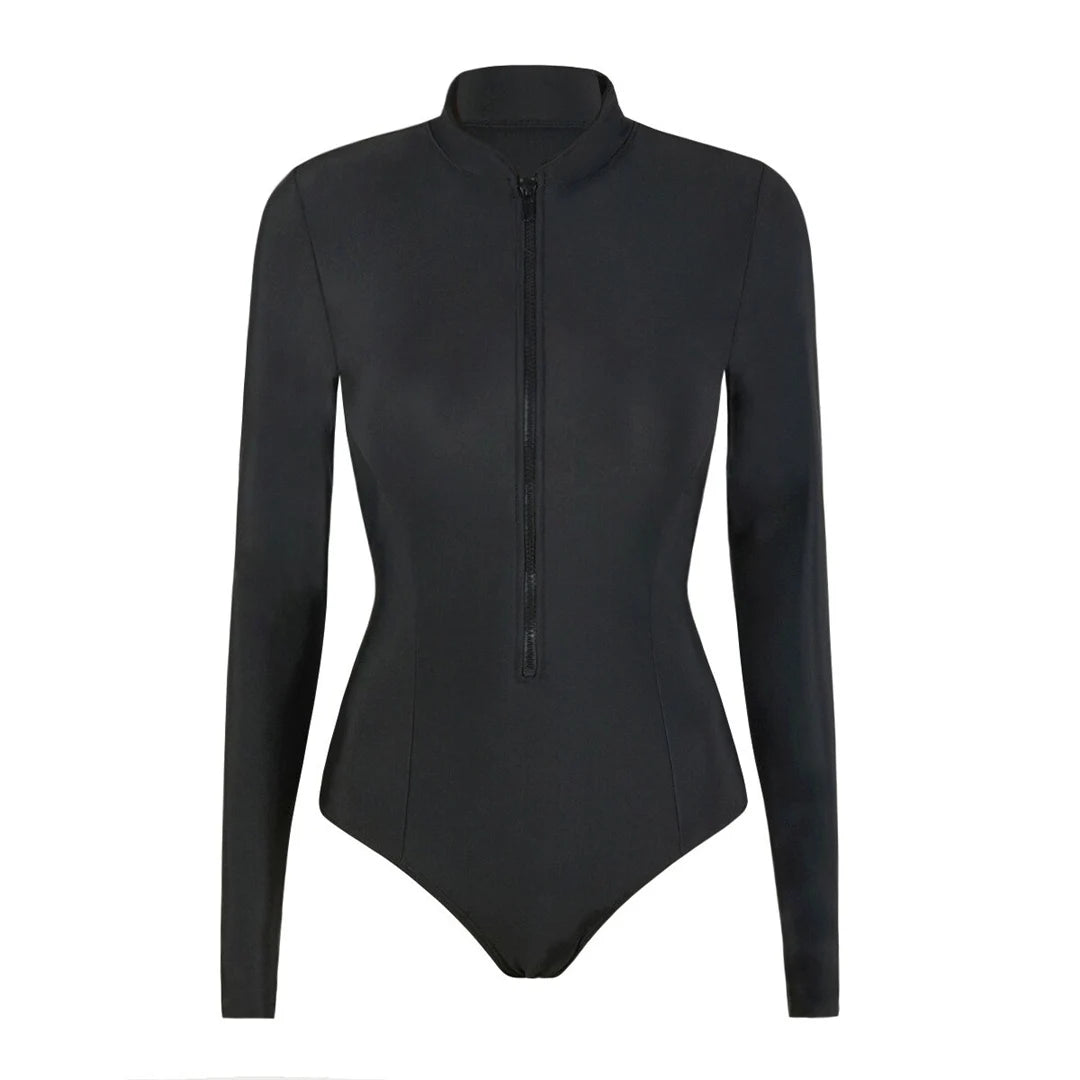 S-2XL Women’s Long Sleeve Zipper Surf Rash Guard One-Piece Swimsuit