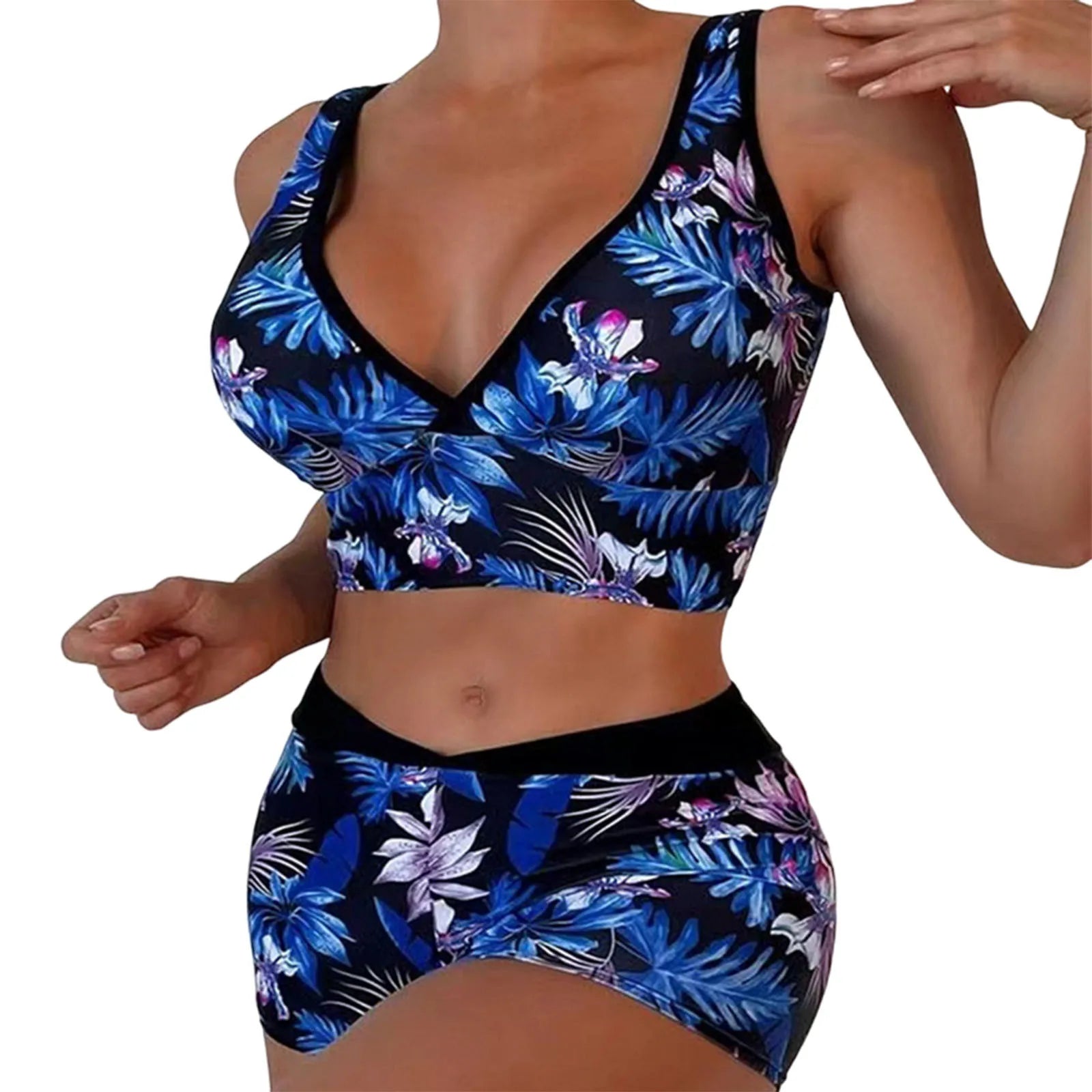 Women’s High-Waisted Print Bikini – Push-Up Swimwear with Wide Shoulder Straps