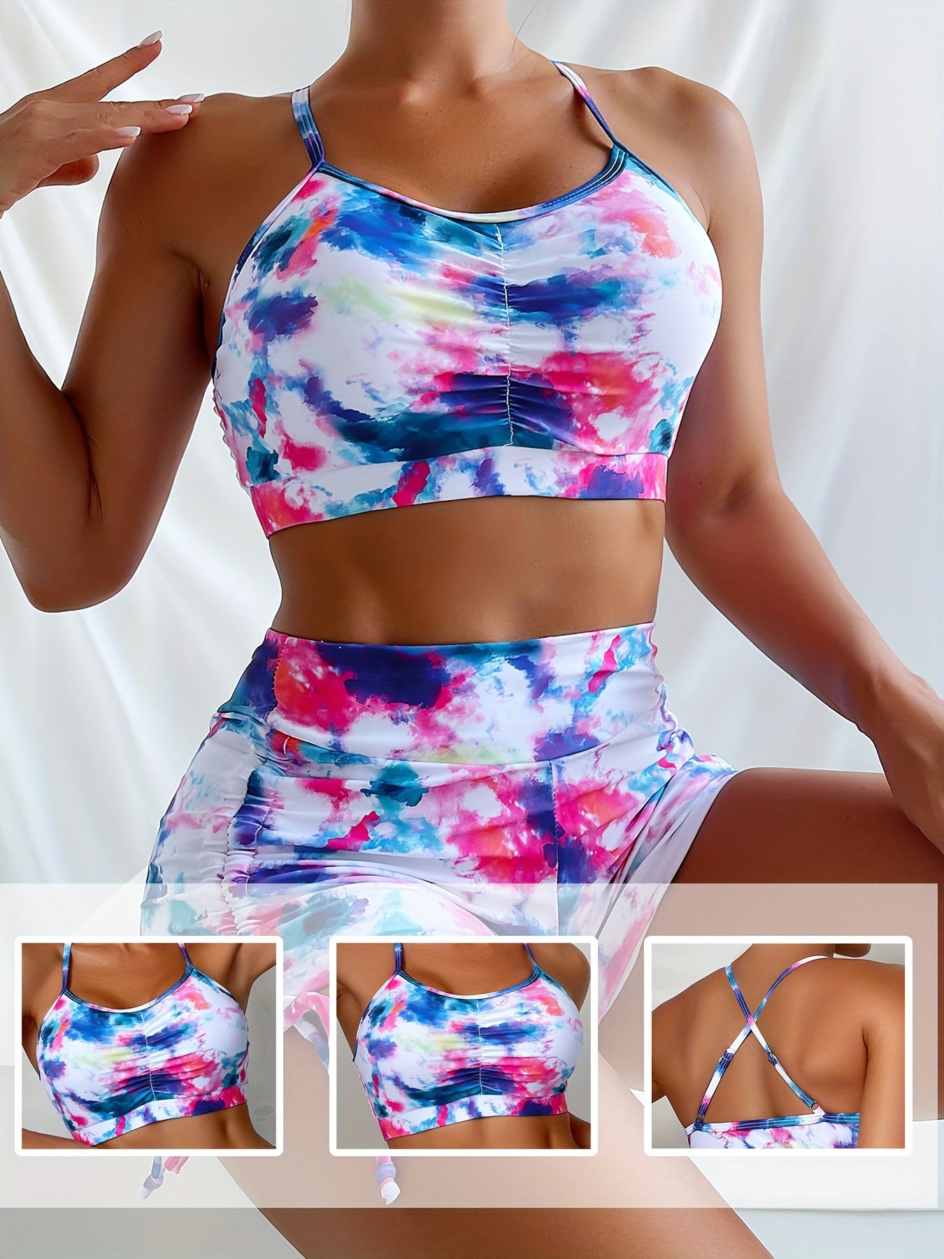 Tie Dye Drawstring High Waist 2-Piece Bikini Set