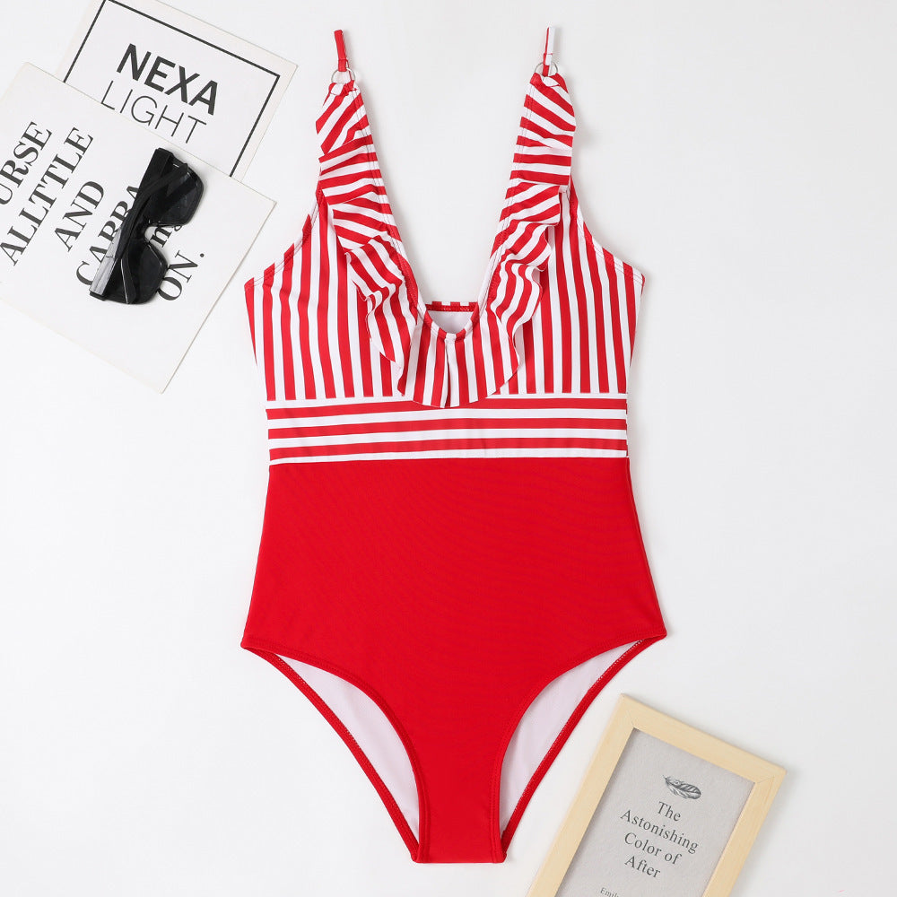 French Style Wide Strap One-piece Swimsuit For Women