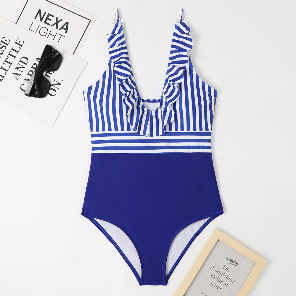 French Style Wide Strap One-piece Swimsuit For Women
