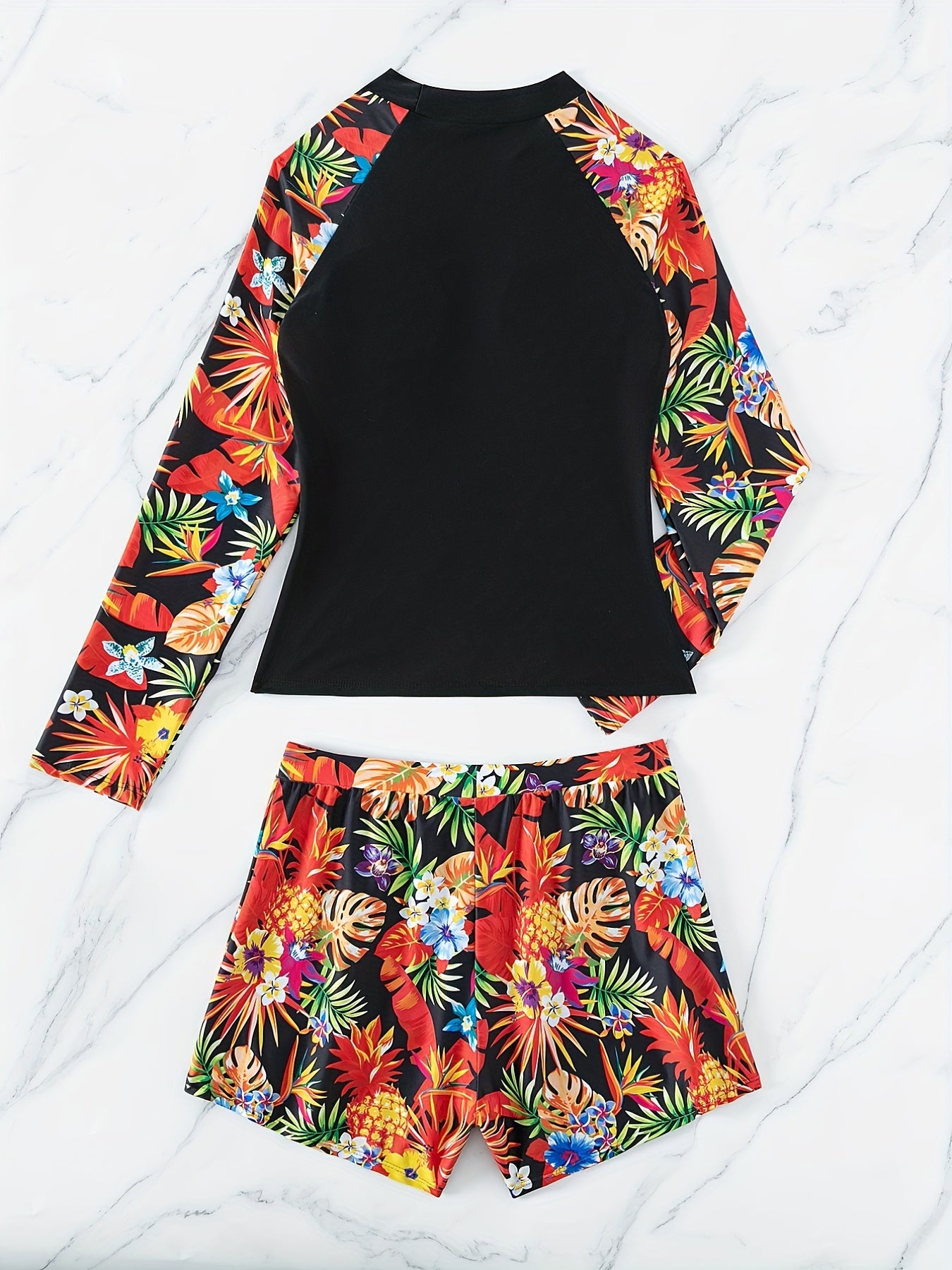 Vibrant Tropical Long Sleeve Swimsuit