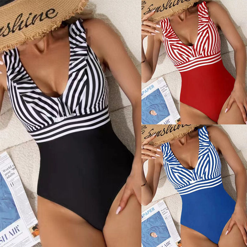 French Style Wide Strap One-piece Swimsuit For Women