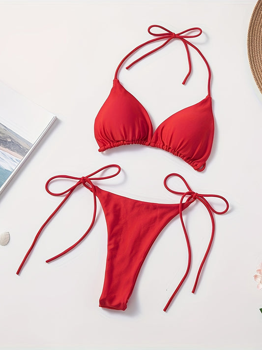 2-Piece Women's Halter Bra Bikini Set
